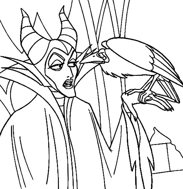 Maleficent Talking To Her Pet The Crow Coloring Pages : Color Luna