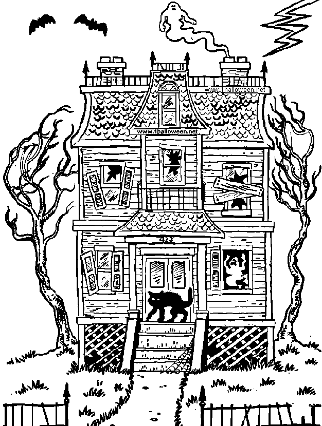 192 Cartoon Halloween Haunted House Coloring Pages for Kids