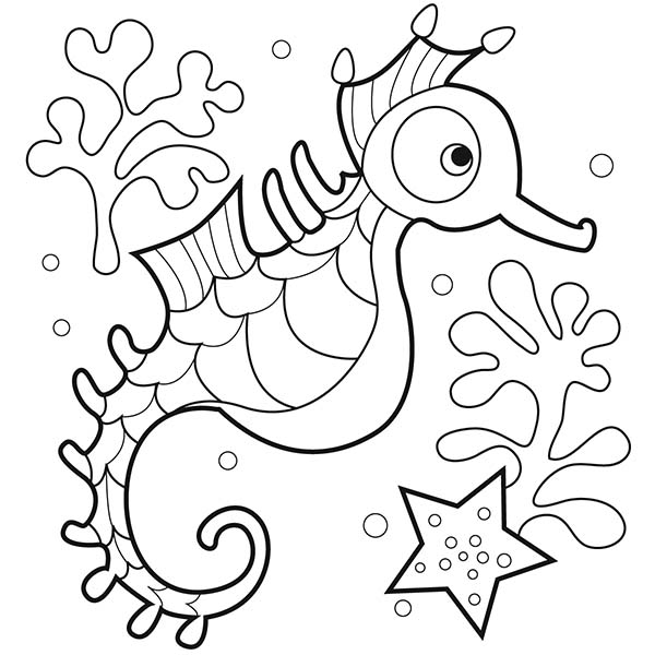 Sweet Seahorse With A Big Rounded Eyes Coloring Page : Kids Play Color