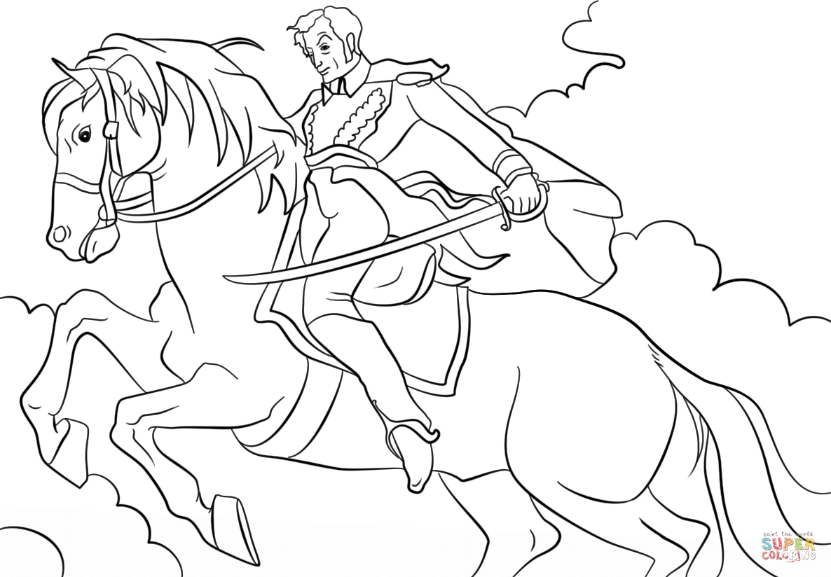 Simon Bolivar on a Horse coloring page | Free Printable Coloring Pages