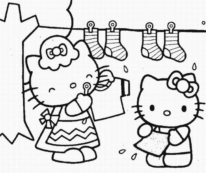 Hello Kitty Washing Socks Coloring Pages - ColoringFile
