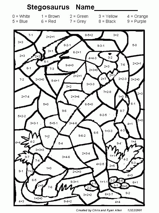 Dinosaur Color Number Addition Coloring Page Home Pages