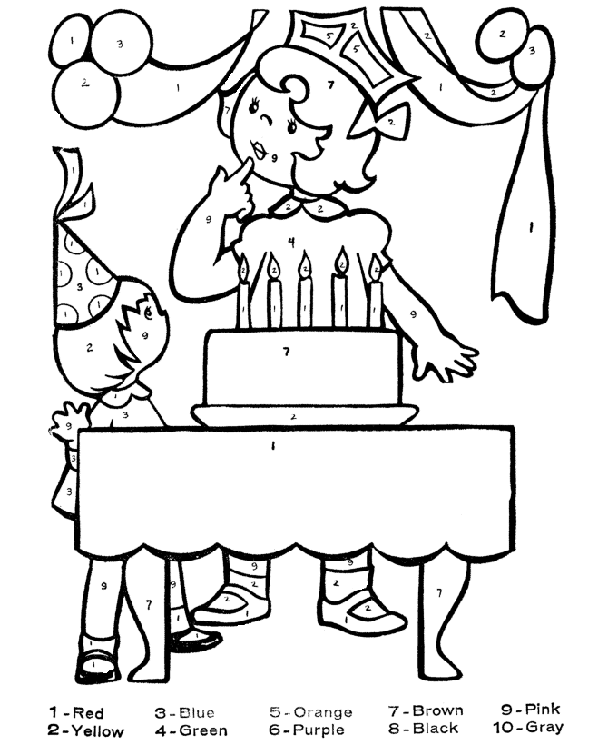 Birthday Coloring by numbers Pages | Birthday party cake by ...