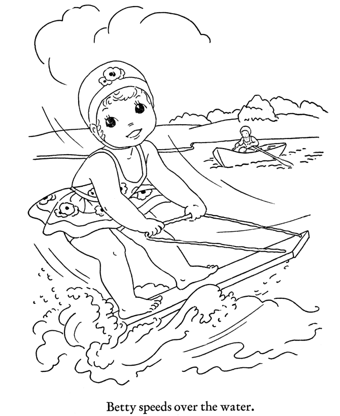 Kids Summer Fun things to do Coloring - Kids Water Ski Coloring Page Sheets  - Classic Coloring Pages | HonkingDonkey