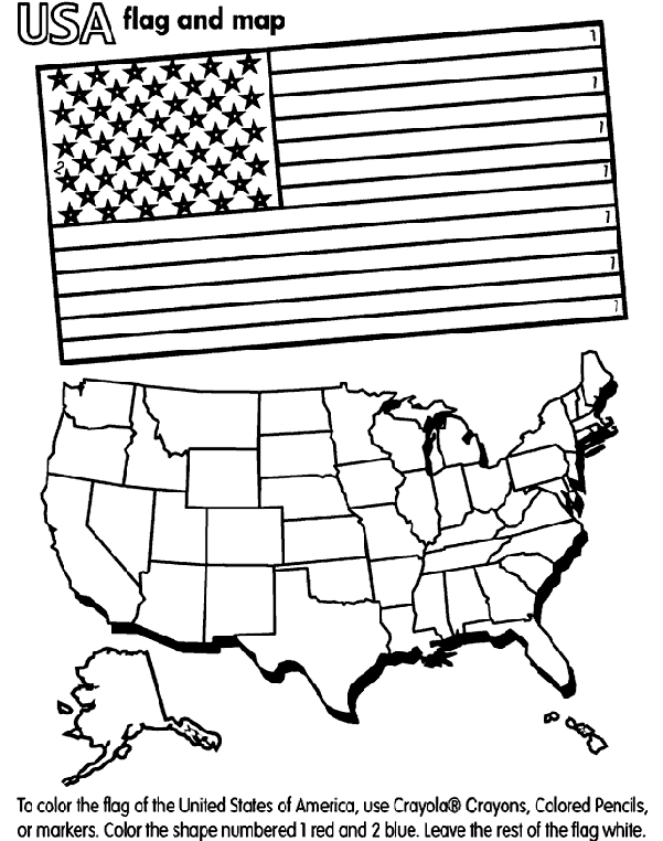 USA flag and map coloring page