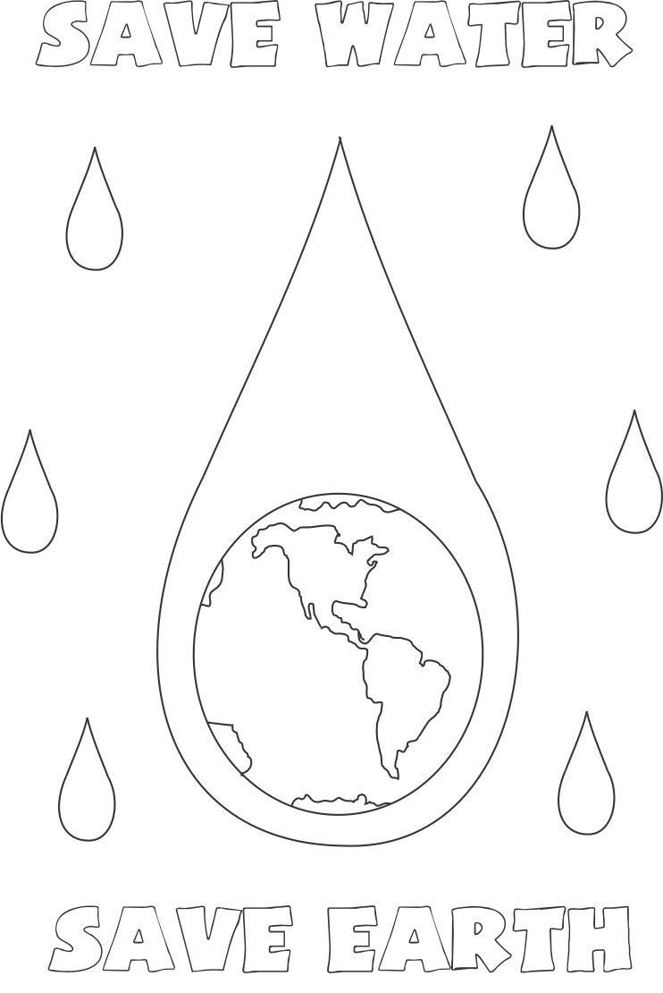 Save water save Earth coloring page for kids