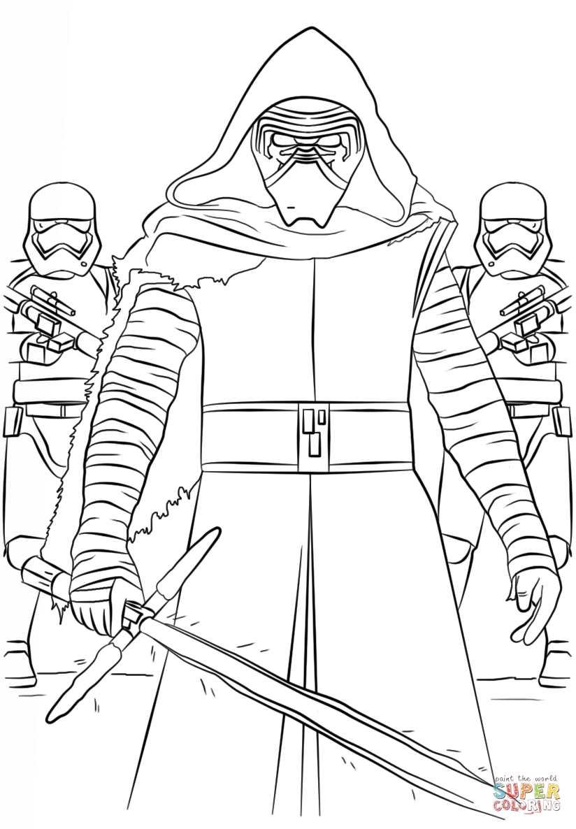 Kylo Ren and the First Order Stormtroopers coloring page | Free ...