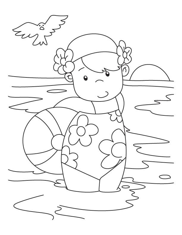 A girl with a beach ball coloring pages | Download Free A girl ...