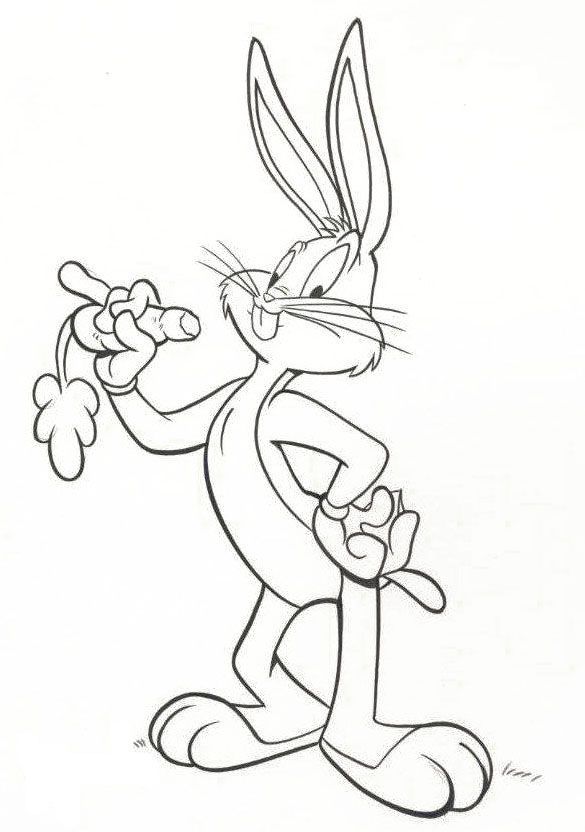Bugs Bunny Eating A Carrot Coloring Pages - Looney Tunes cartoon ...