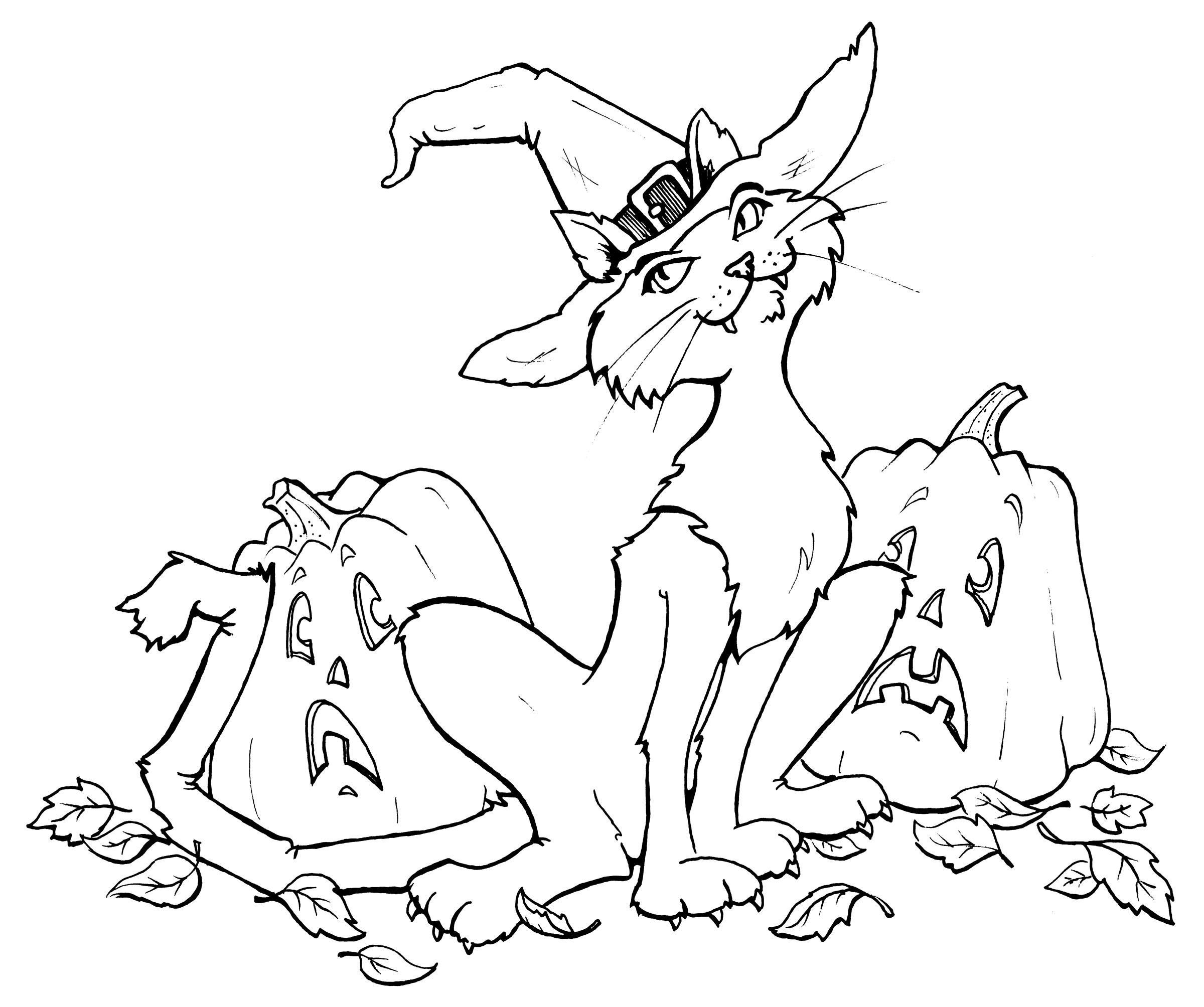 Cat Witch Halloween Coloring Page | Hallowen Coloring pages of ...