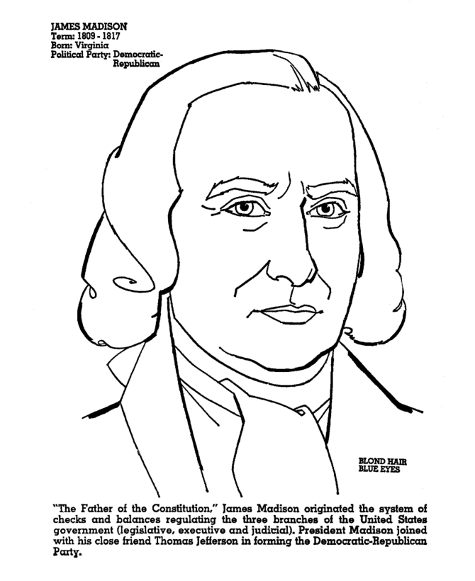 USA-Printables: James Madison Coloring - Fourth President of the United  States - 3 - US Presidents Coloring Pages
