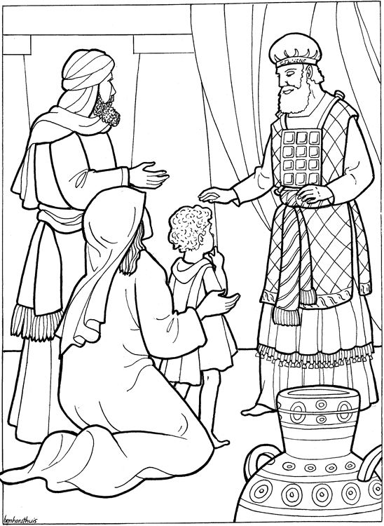 Hannah presents Samuel to God, keeping her promise to dedicate him to God's service - Bible Coloring Pages