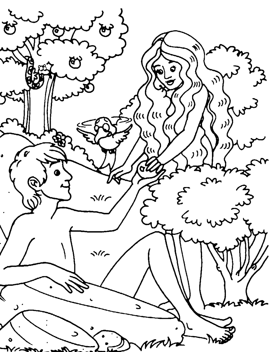 Adam and Eve Eat the Apple Coloring Page – coloring.rocks!