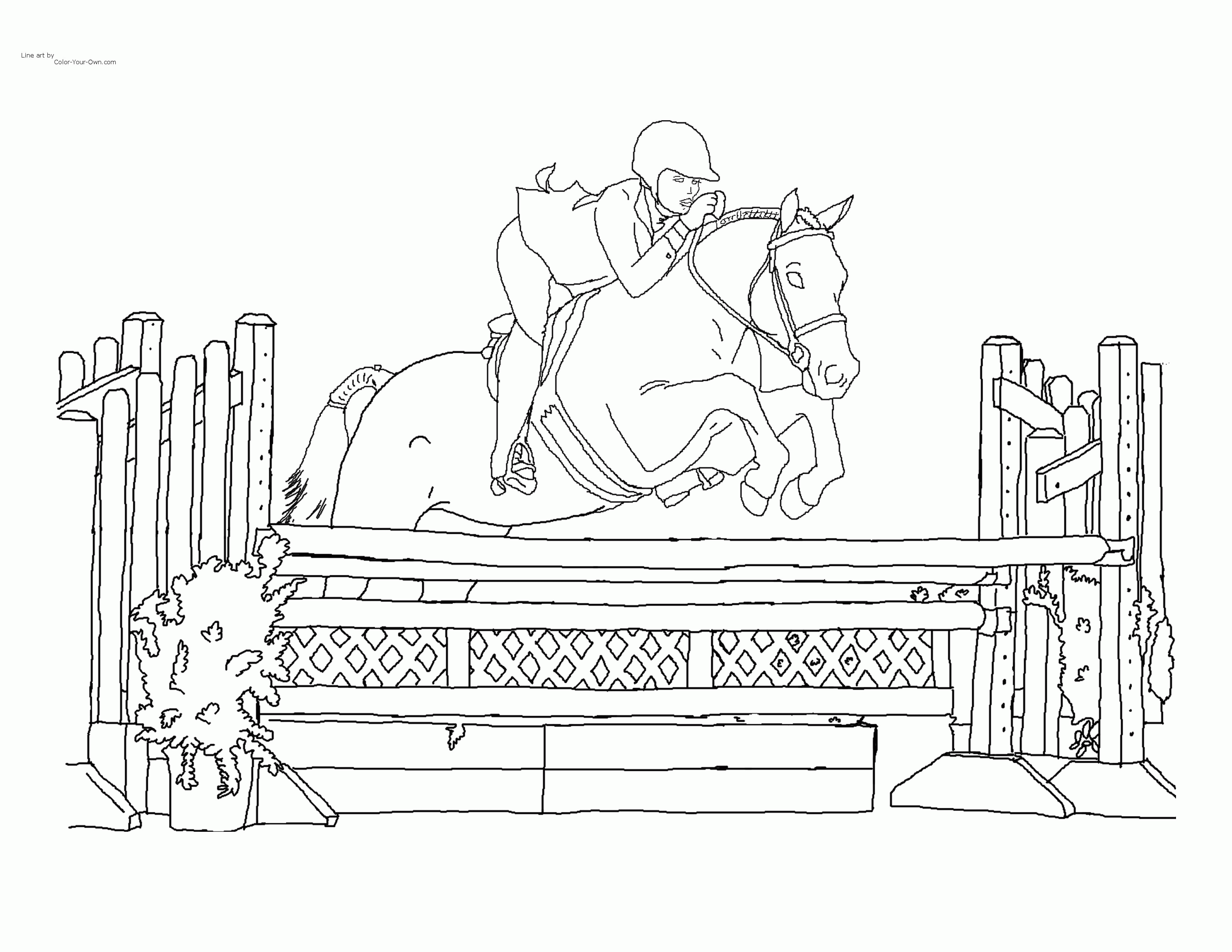 Cute Coloring Pages Horses Jumping for Kindergarten