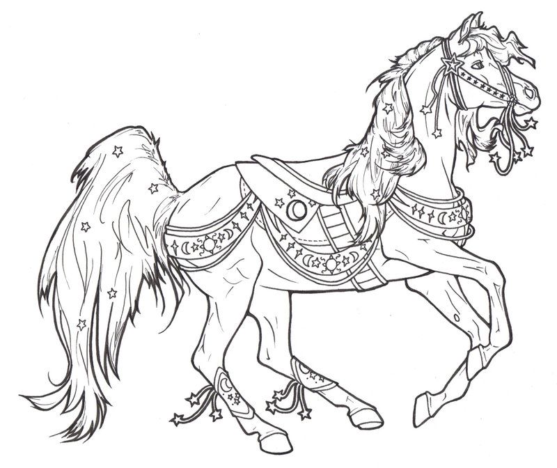 527 Cartoon Carousel Horse Coloring Page for Kids