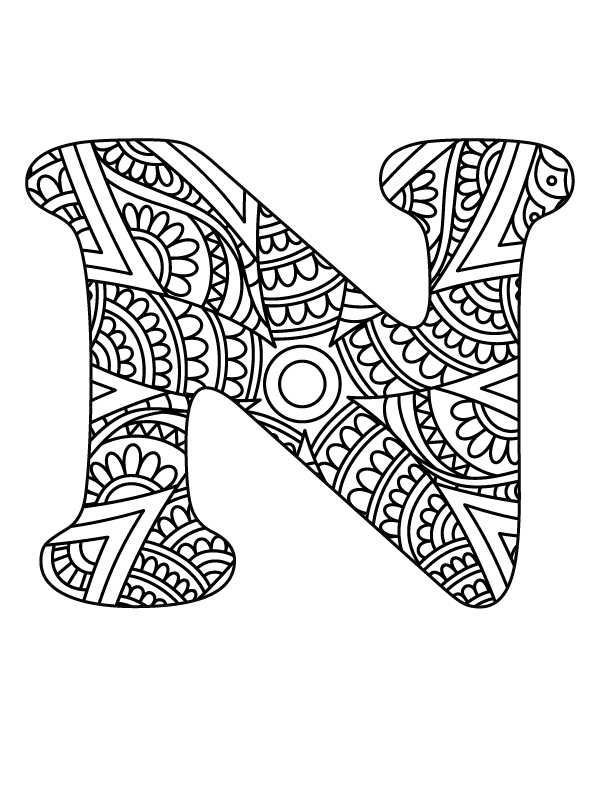 Letter N Mandala Alphabet Coloring Page - Free Printable Coloring Pages for  Kids