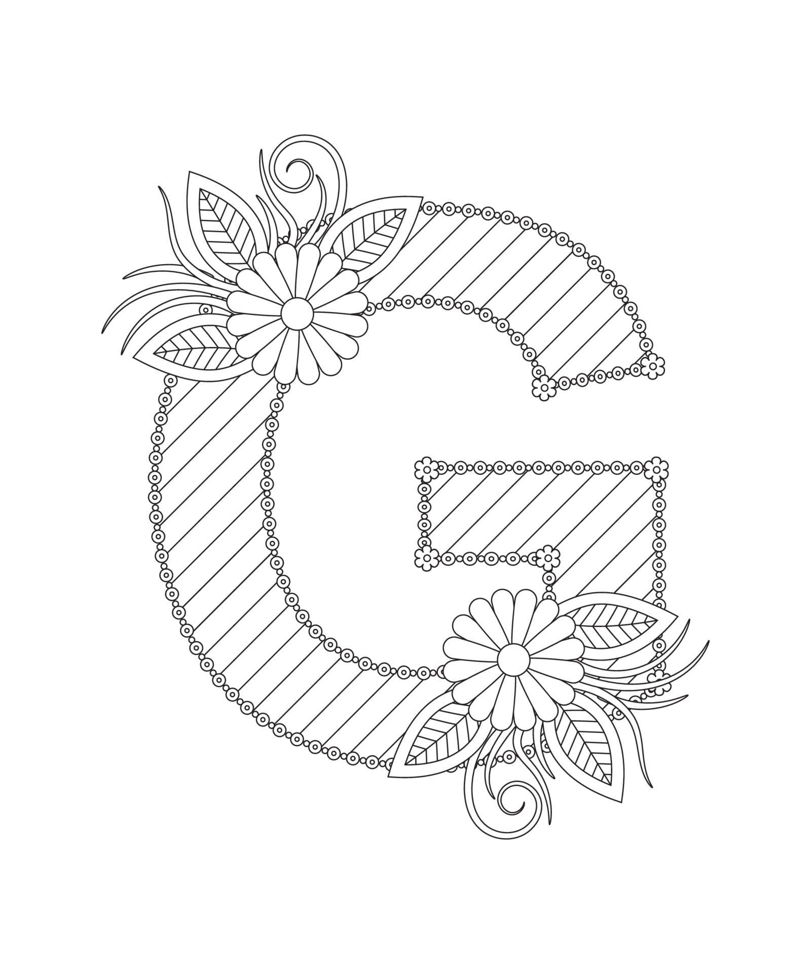 Alphabet coloring page with floral style. ABC coloring page - letter G  3543256 Vector Art at Vecteezy