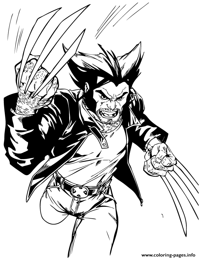 Print x men wolverine running Coloring pages