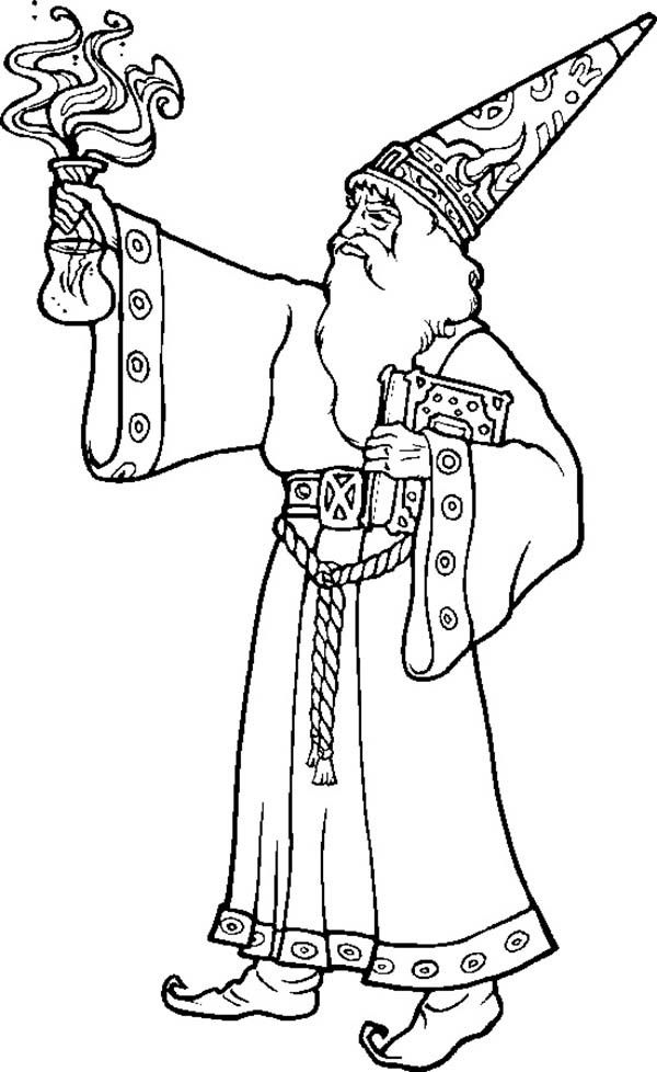 Merlin the Wizard Bring Magic Potion Coloring Pages | Bulk Color