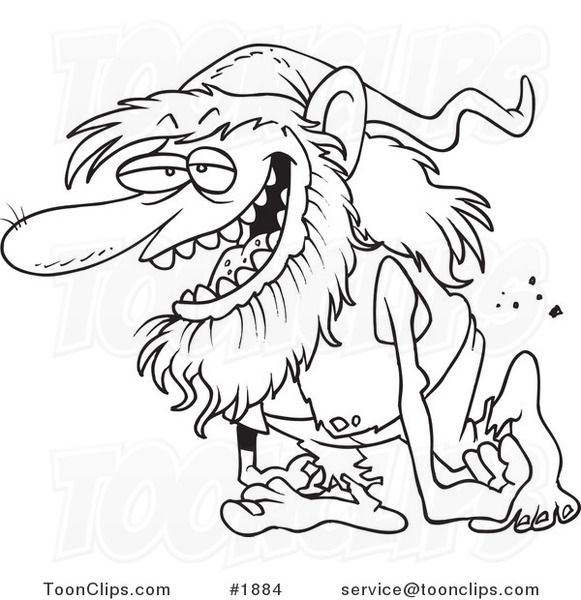 Cartoon Black and White Line Drawing of a Happy Troll Walking ...
