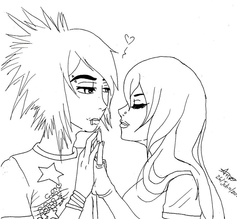Cute Emo Anime Couple coloring page | Cute emo couples, Love ...