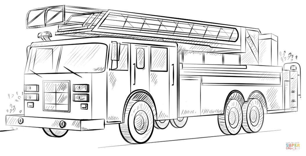 Fire truck with ladder coloring page | Free Printable Coloring Pages