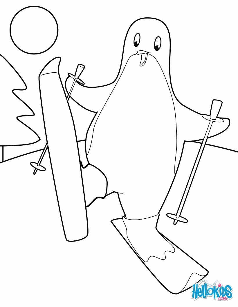BIRD coloring pages - Skiing Penguin