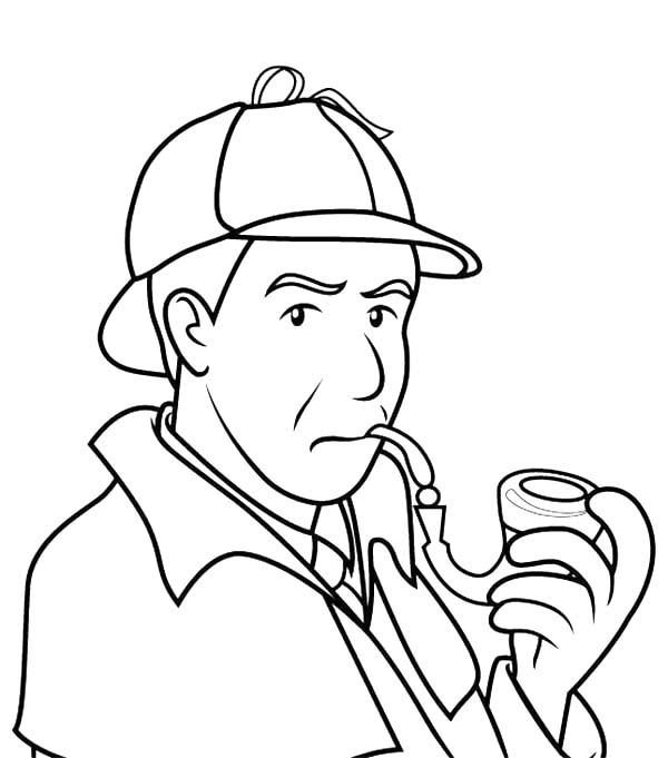 Detective Sherlock Holmes Smoking Pipe Coloring Page - NetArt