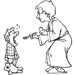 Mom Giving Medicine To Son Coloring Pagefreeprintablecoloringpages.net