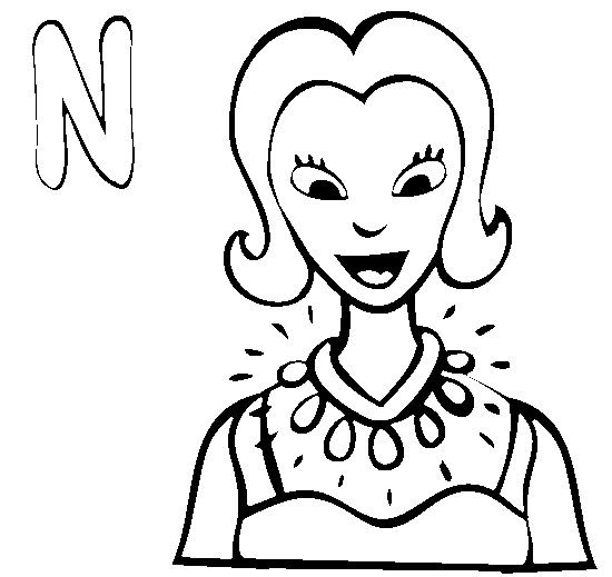 N For Necklace Girl Coloring Pages | Alphabet coloring pages ...