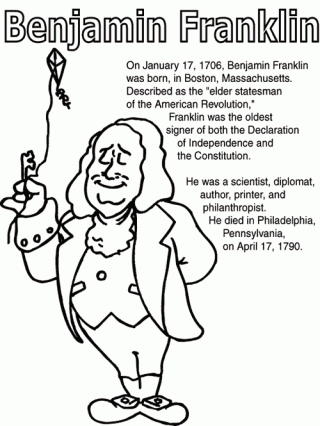 Benjamin Franklin - Coloring Pages for Kids and for Adults