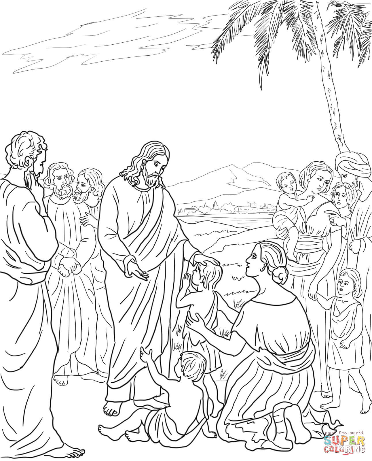 Jesus With Little Children Coloring Page - Coloring Home
