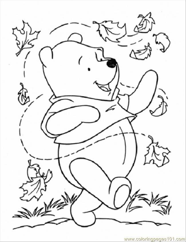 Coloring Pages Pooh And Leaves (Cartoons > Winnie The Pooh) - free 