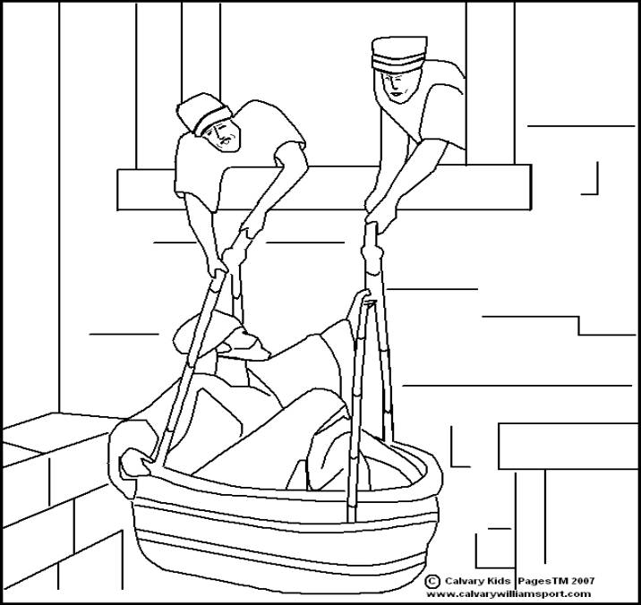 paul escapes in a basket Colouring Pages