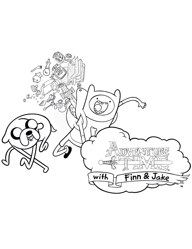 Adventure Time Cartoon Finn And Jake Fist Bump Coloring Page 