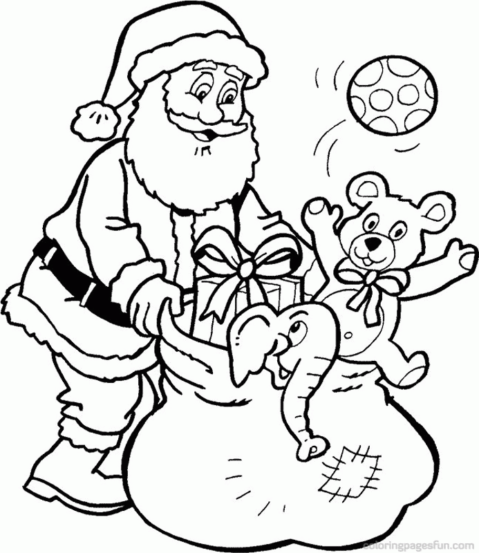 Santa Claus with a bag full of presents coloring page