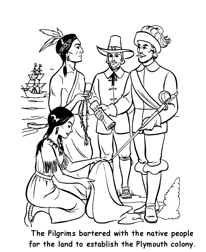 Pilgrims And Indian Coloring Page