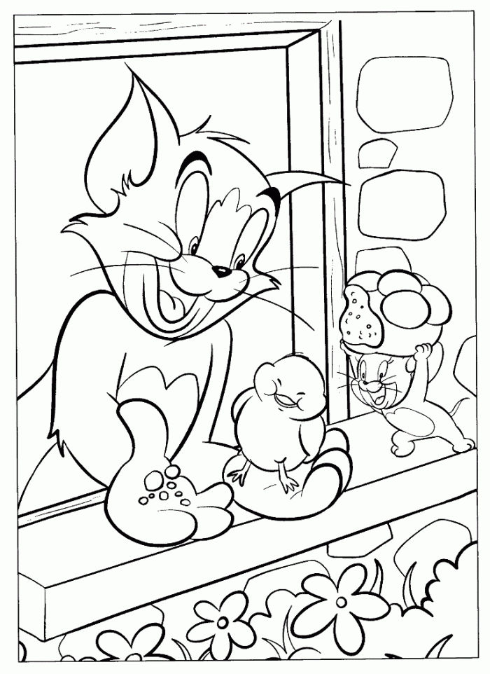 Tom and Jerry Feeding Turtle Coloring Page | Kids Coloring Page