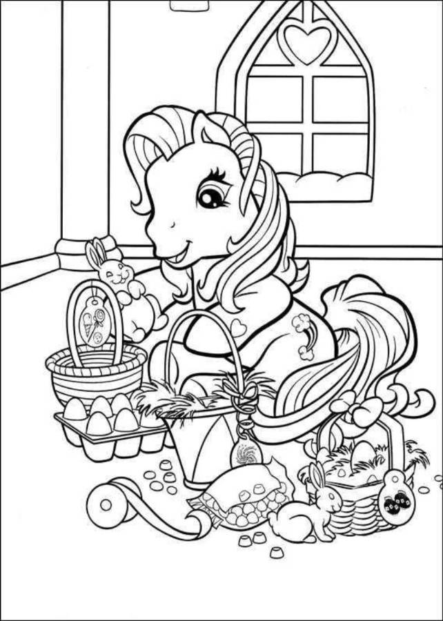 Pony Coloring Page : Cute Little Pony And Easter Basket Coloring 