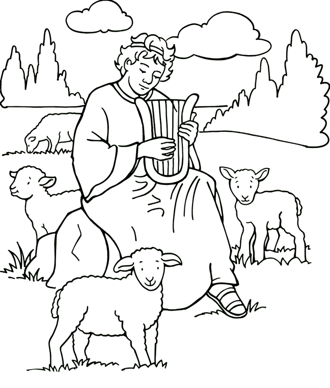 David Playing the Harp - Coloring Page