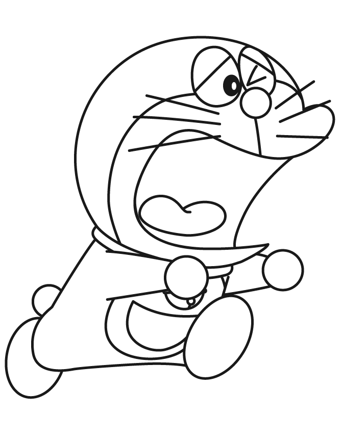 Scared Doraemon Running Coloring Page | Free Printable Coloring Pages