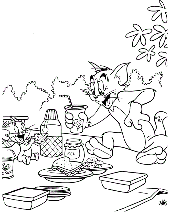 Tom Jerry Printables Coloring Home Picnic Page Kids Gambar Hitam