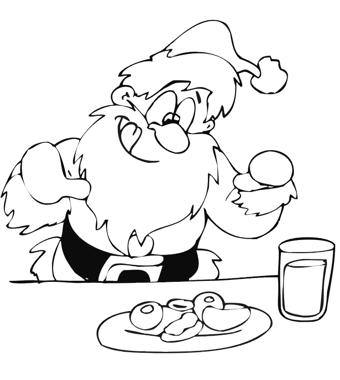Santa Claus Coloring Page | Santa Getting Christmas Treats