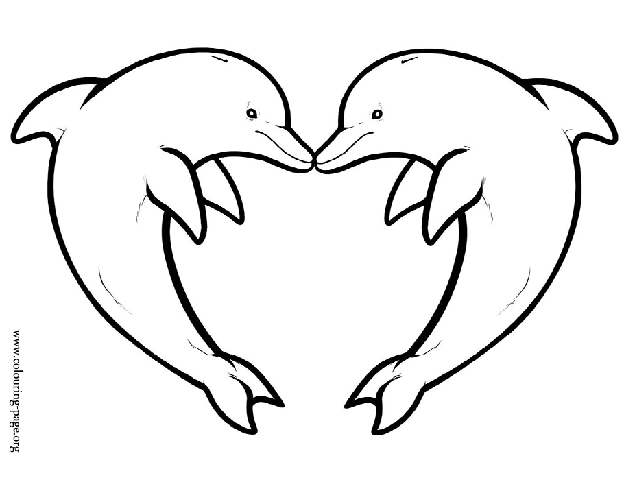 Dolphins - Two dolphins forming a heart coloring page