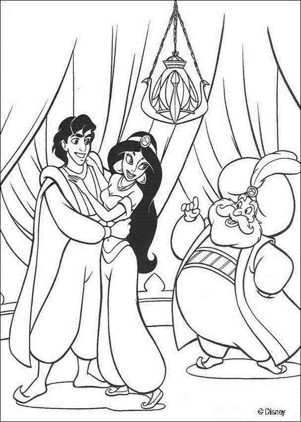 Aladdin And Princess Jasmine Romantic Dinner Coloring Pages