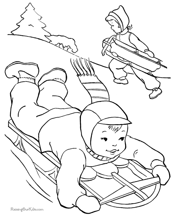 Winter sledding picture to color 038