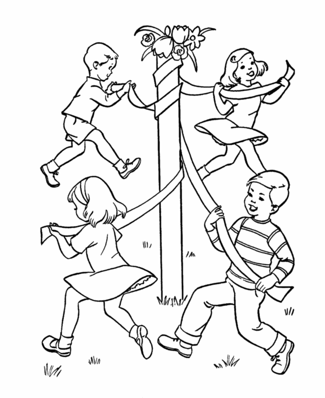 BlueBonkers - Kids Birthday Games Coloring Page Sheets - May Pole 