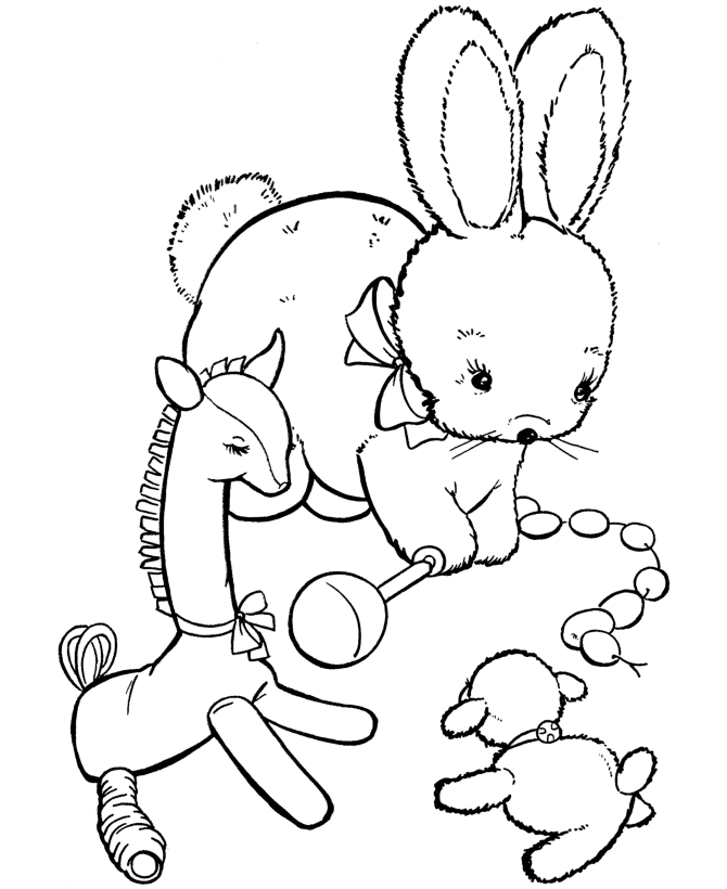 Toy Animal Coloring Pages | Stuffed Bunny doll Coloring Page and 