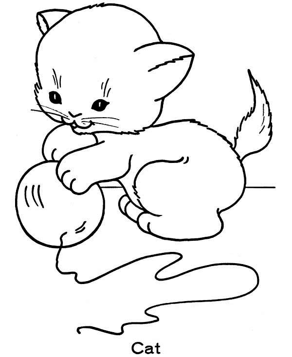 Little Cat Play With Ball Of Yarn Coloring Page : Coloring Sun