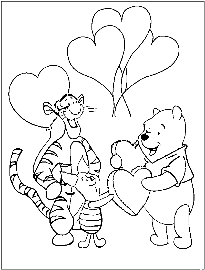 Pooh valentine coloring pages - Pooh